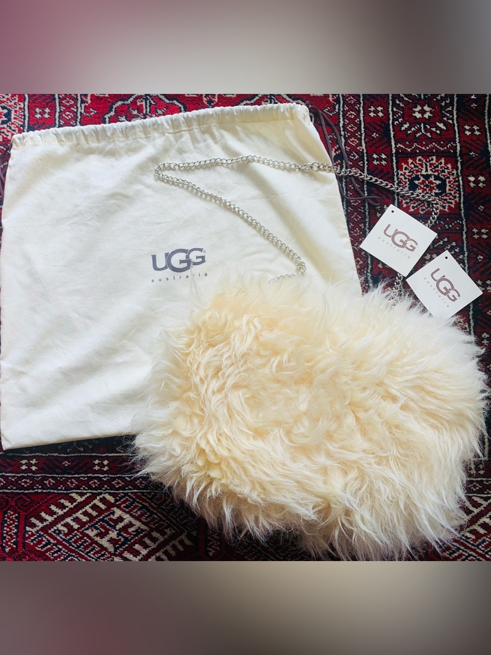 UGG RAE Fluff Australia Shearling Crossbody Handmuff Combo Bag - Cream
